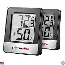 ThermoPro TP49 2 Pack Digital Hygrometer Indoor Thermometer Humidity Meter Black