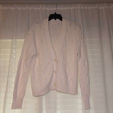 Caslon Cardigan Womens Large Ivory Pima Cotton Pointelle Knit V-Neck Sweater