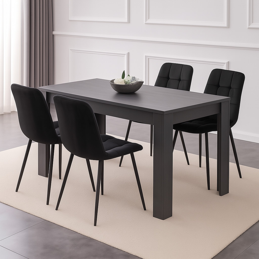 JEFFORDOUTLET Dining Table and Set of 4 Chairs, Drop Leaf Kitchen Table With Grey PU Leather High Back Chair 27 Dining Table and Chairs Set of 4 Black Velvet Seat Kitchen Room Furniture