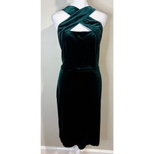 Vince Camuto Green Velvet Sleeveless Cross Halter Neck Sheath Dress Size 14 NWOT