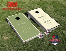 Custom Personalized Name Olive Green and Cream Cornhole Board Vinyl Wrap Set