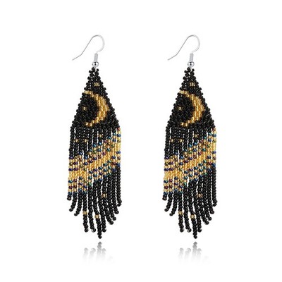 Bohemian große lange Quaste Perlen Ohrhänger Mond Handarbeit Boho Statement B