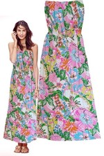 Lilly Pulitzer for Target MAXI Dress Vacay Nosey Posey Strapless Floral Sz S
