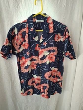 Kula Bay Hawaiian Aloha Shirt Mens Sz M 100% Cotton Pink Blue Floral Made Hawaii