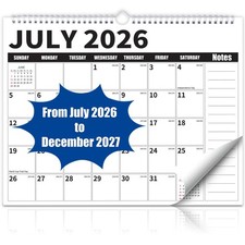 Wall Calendar 2026-2027 July 2026 - December 2027 - 18 Month Large Hanging