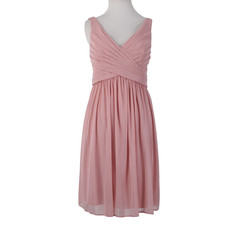 Davids Bridal Dress Sz 12 Pink Lined Scoop Back Criss Cross Front 100%Poly Dress