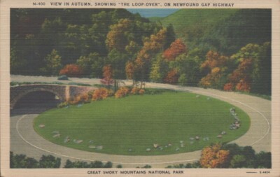 VINTAGE Postcard N-400 LOOP OVER NEWFOUND GAP HWY Ashville  NC Linen E-4454 Park