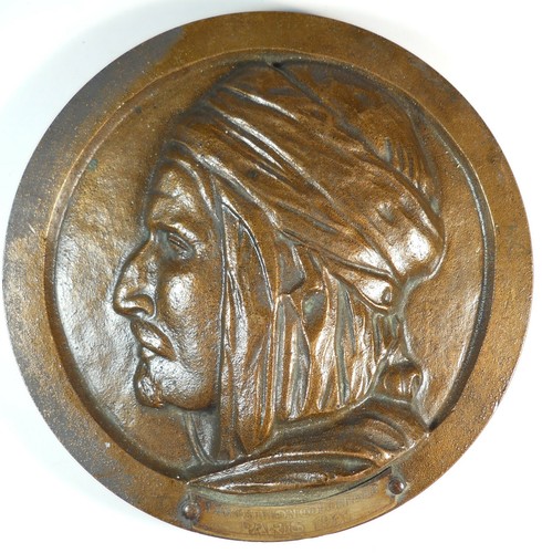 KOLONIALE AUSSTELLUNG: ARABISCHES PORTRÄT unsigniert riesig, hochrelief gegossen Bronze 143 mm