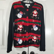 Lisa International Women's Ugly Christmas Sweater Embellished Embroidered Sz S