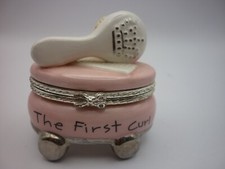 Trinket Box Little Princess First Curl Pink Baby Girl Keepsake Ceramic -Mud Pie