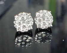 DEAL 1.10CTW NATURAL ROUND DIAMOND CLUSTER HALO STUDS EARRINGS IN 10K GOLD 8MM