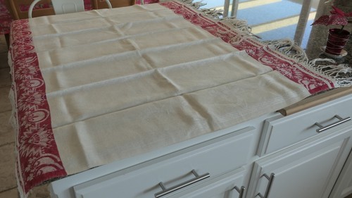 PAIR~Antique Turkey Red/Cream Linen Damask TOWEL w Fringe!~NOS/UNused! 23x36"+ - Picture 9 of 13