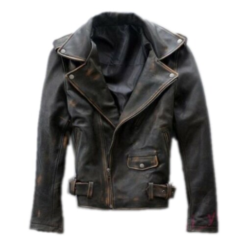 Punk Mens Real Leather Jacket Motor Biker Rock Short Slim