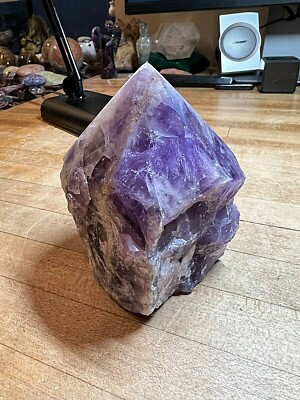 Amethyst Banded Chevron Crystal Gemstone Six Sided Laser Point Specimen 002