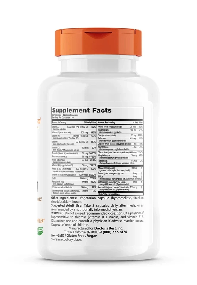 Doctor's Best мультивитаминный комплекс 90 растительных капсул, все в одном общее состояние здоровья - Изображение 2 из 4