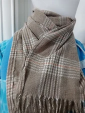 Mode By 2R Beige Plaide Long Multifunctional Winter Neck Scarf W Fringe