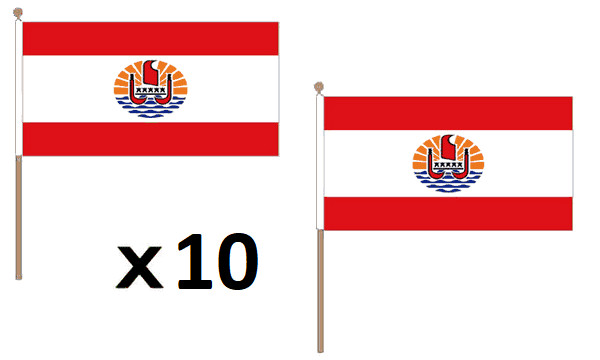 Drapeau Polynésie Française 30x45 cm anti-effilochage avec manche bois pour extérieur