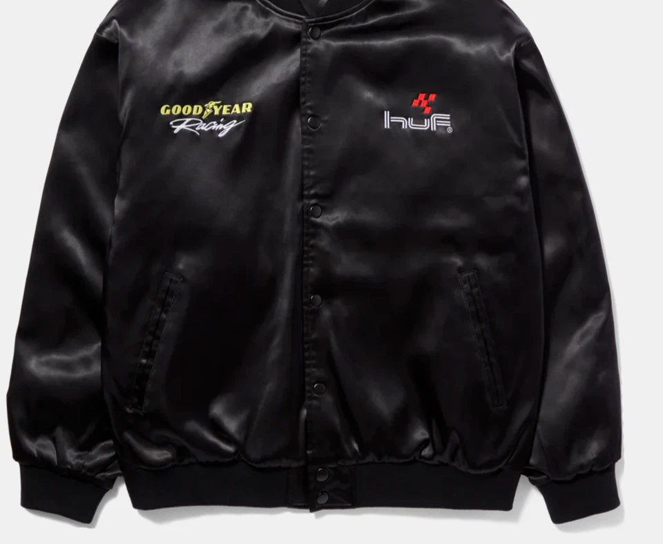 Jaqueta de cetim HUF Goodyear Touring tamanho grande preta nova em folha grátis EUA Frete - Imagem 2 de 4