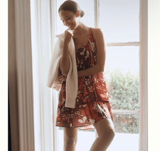 Anthropologie Tiny Moonrise Ruffled Mini Dress XL Red Floral Sleeveless Satin