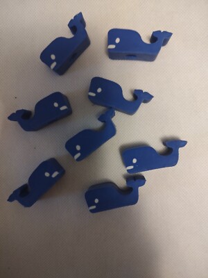 School Supplies: 8 ~ Large Whale Erasers ~ Blue/White ~ Fits Pencil ~ NEW