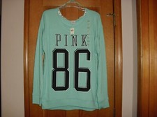 NWT Victoria's Secret "PINK" Light Green Off The Shoulder Logo Sweatshirt Small