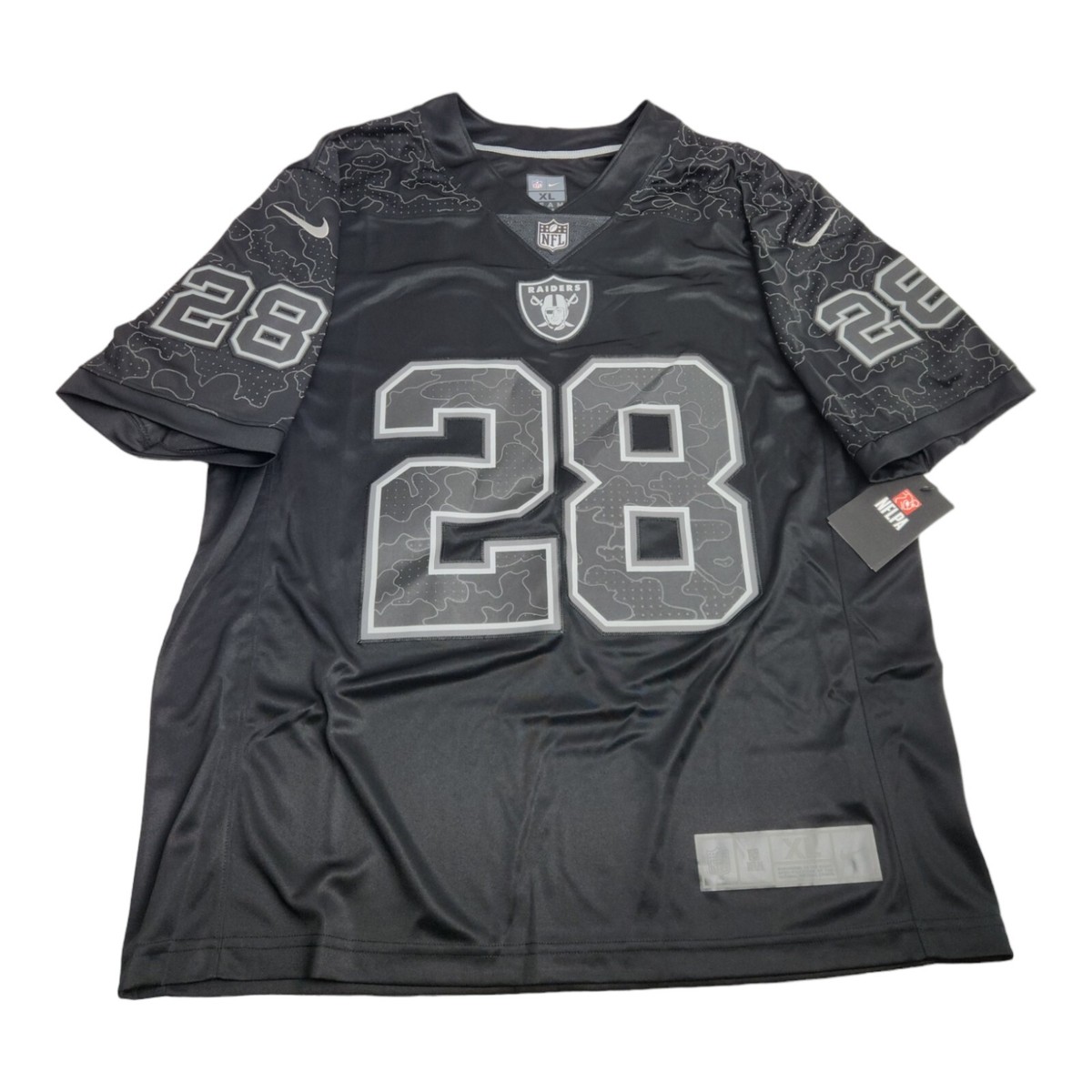 アメフト　レイダース　ジョシュジェイコブス　リミテッド　28番　白　XL Nike NFL Vegas RAIDERS Jacobs Black Camo Reflective LIMITED