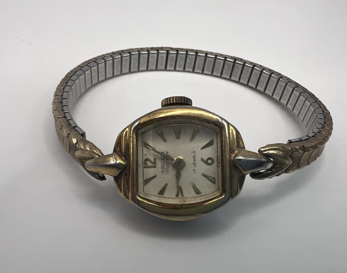 Gruen Vintage Ladies Mechanical Watch 17 Jewel Gold Tone Square Textured Band Sold out ❌ Opulent vintage ladies main image 3