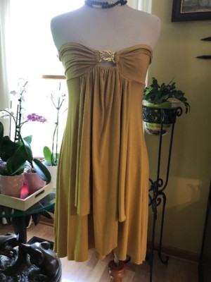 mustard yellow strapless dress Mustard Yellow Knit Midi Dress