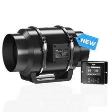 Inline Duct Fan 6 Inch 402 CFM Ventilation Exhaust Fan with Temperature and H...