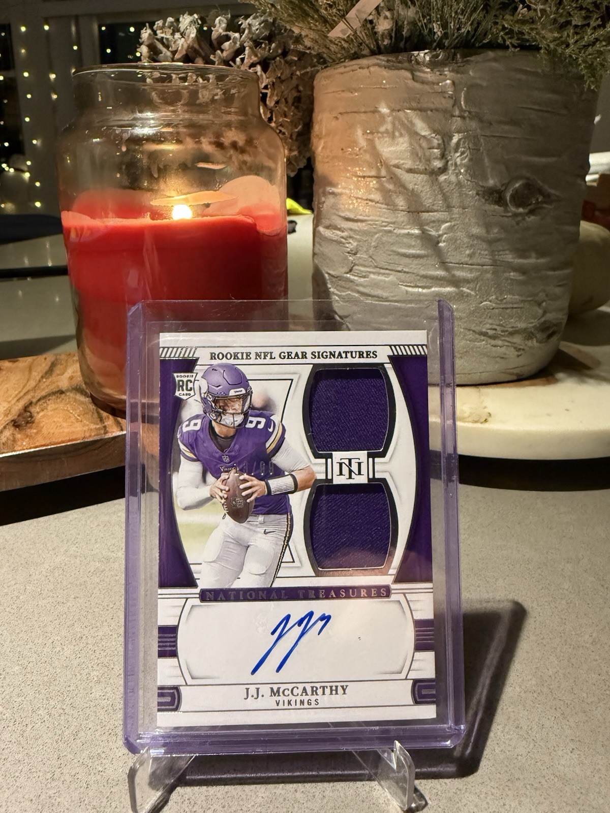 2024 NATIONAL TREASURES - JJ MCCARTHY - ROOKIE NFL GEAR PATCH AUTO VIKINGS #d/99