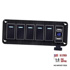 Aluminum Rocker Switch Panel with 4.8 Amp Dual USB Charger 5 Gang Black USB