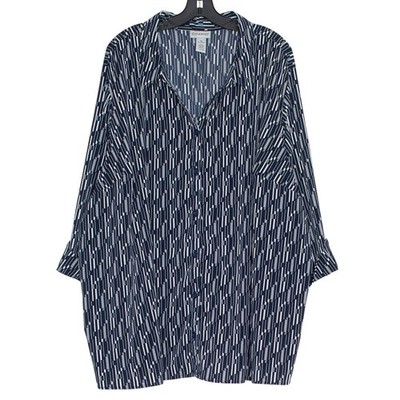 Catherines Top 3/4 Sleeve Boho Minimalist Casual Workwear Button Up Blue Size 4X