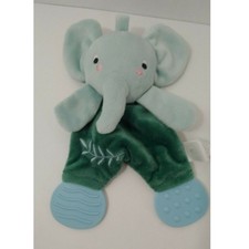 Manhattan toy plush green elephant lovey blue teether feet security blanket toy