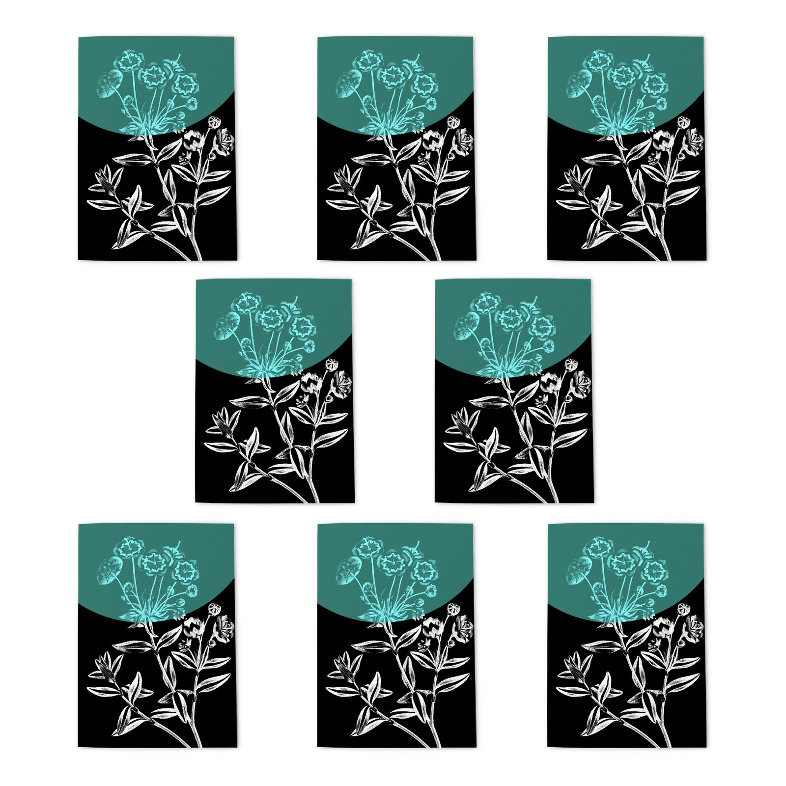 Floral Colour Pop Circle Teal Art Cards Pack of 8 Any Occasion, Blank Inside A6