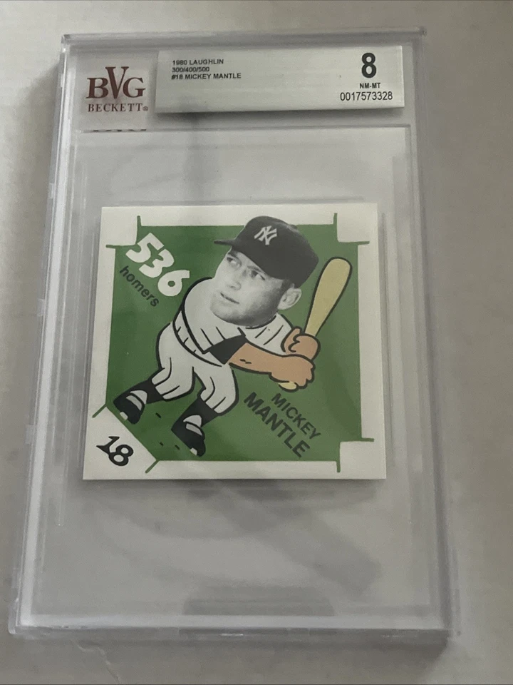1980 Laughlin 300/400/500 Club #18 Mickey Mantle Yankees de Nueva York Beckett calificado en muy buena condición 8 Foto 2 de 4