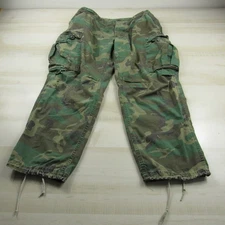 Vintage Army Pants Mens Medium Short Green Camo Cargo Poplin Military 60s 70s