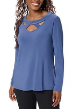 Attitudes by Renee Women's Como Jersey Crossover Neck Top Velvet Blue Attitudes by Renee Women's Como Jersey Crossover Neck Top Velvet Blue