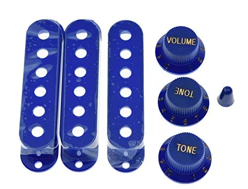ST Strat Pickup Covers Knobs and 5 Way Switch Tip Cap Blue - Picture 1 of 2