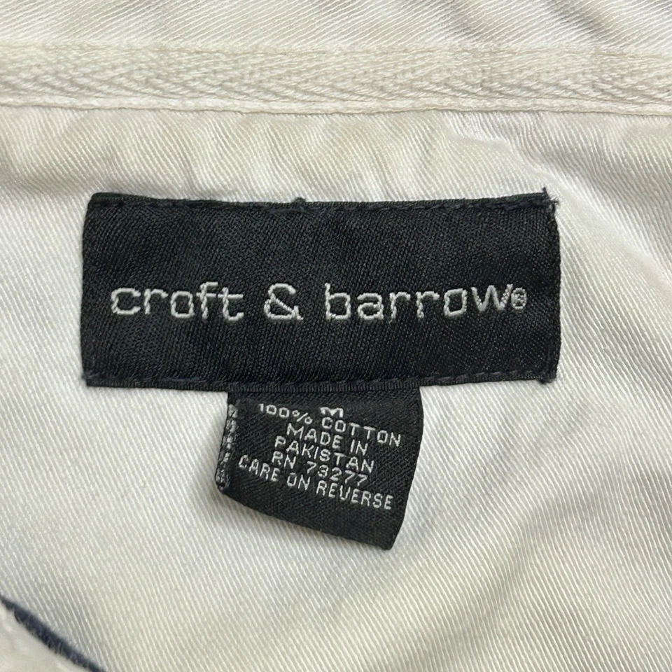 Camisa Polo de Rugby Croft & Barrow De Colección Para Hombres M Manga Larga Roja Azul Marino Rayas Preppy Foto 3 de 4