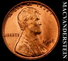 1945 Lincoln Wheat Cent - Red Choice Gem Brilliant Unc  No Reserve  #K4489