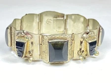 STERLING 925 TAXCO Mexico Link Bracelet Tribal Black Onyx Missing One Dangle 45g