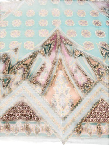 Gina Ruccini Italy Blue Green Purple Scarf Tab Edge 46” x 46” - Picture 3 of 11