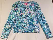 Lilly Pulitzer Jansen Sweatshirt M Blue Ibiza Cabana Cocktail Tropical