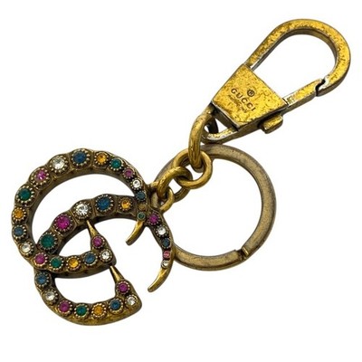 Gucci GG Marmont Keyring Charm Gold Multicolor Rhinestone 476429