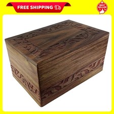 Indian Glance Wooden Urn Box - Urn for Human Ashes Funeral Cremation Urn with...