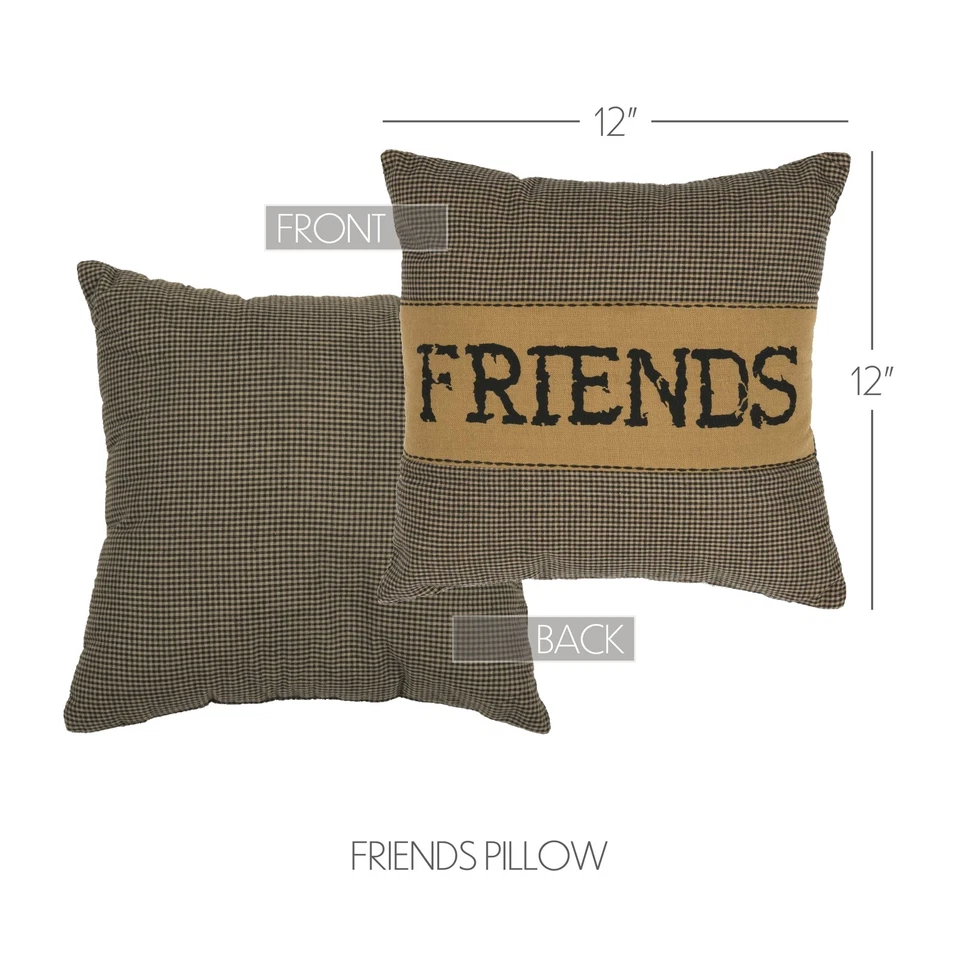 Primitive 12"x12" Friends Pillow Black Appliqued Farms Bedroom Decor VHC Brands - Image 2 of 4