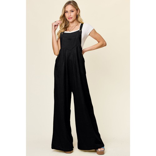 Double Take Full Size Texture Wide Strap Wide Leg Overall