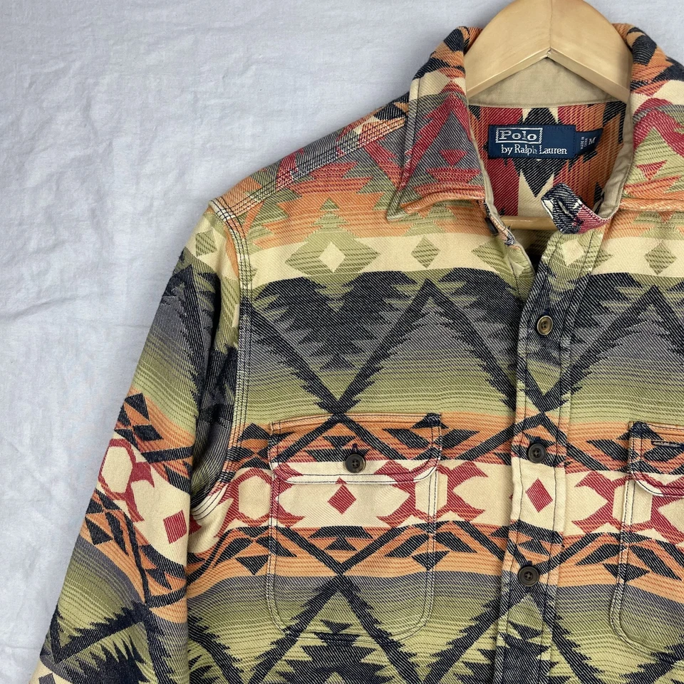 Рубашка мужская Polo Ralph Lauren средний размер вестерн навахо ацтекская жаккардовая саржа ковбойская - Изображение 3 из 4