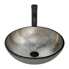 ELECWISH Round Silver Metallic Glass Vessel Sink w/ Matte Black Bathroom Faucet