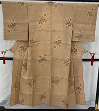 Japanese Vintage Kimono Silk Beige No Lining Komon Traditional Length 56 in